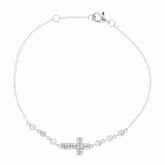 Silver Cz Station And Cross Necklace